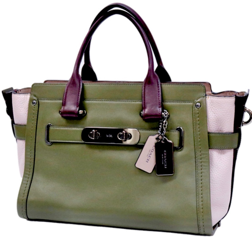 Coach Swagger 33 Olive And Cream Leather Satchel